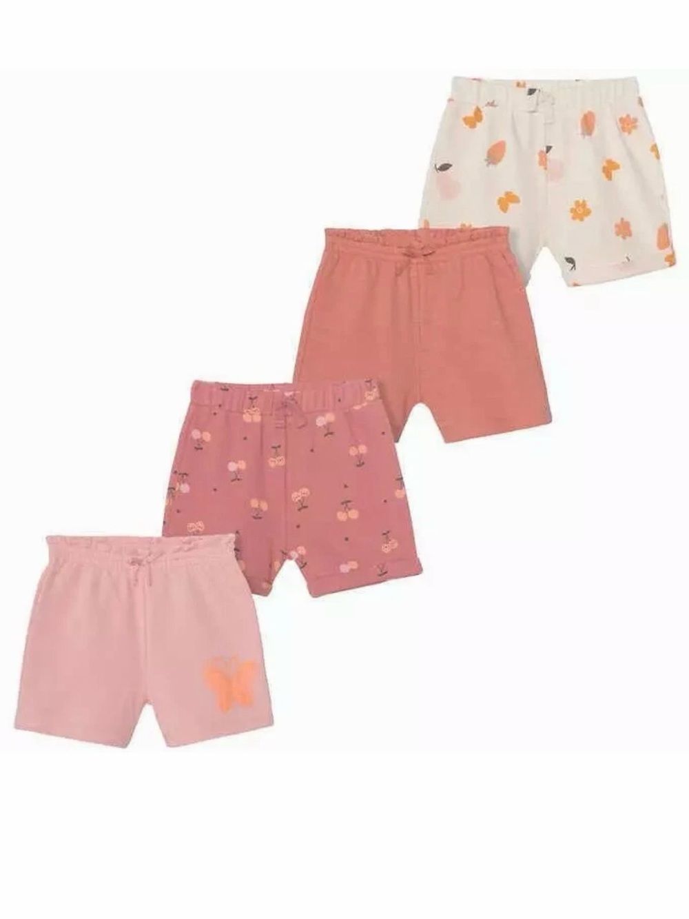 Pekkle Elastic Waist Play Shorts Set of 4 Size 4T Pink Cherries Butterflies